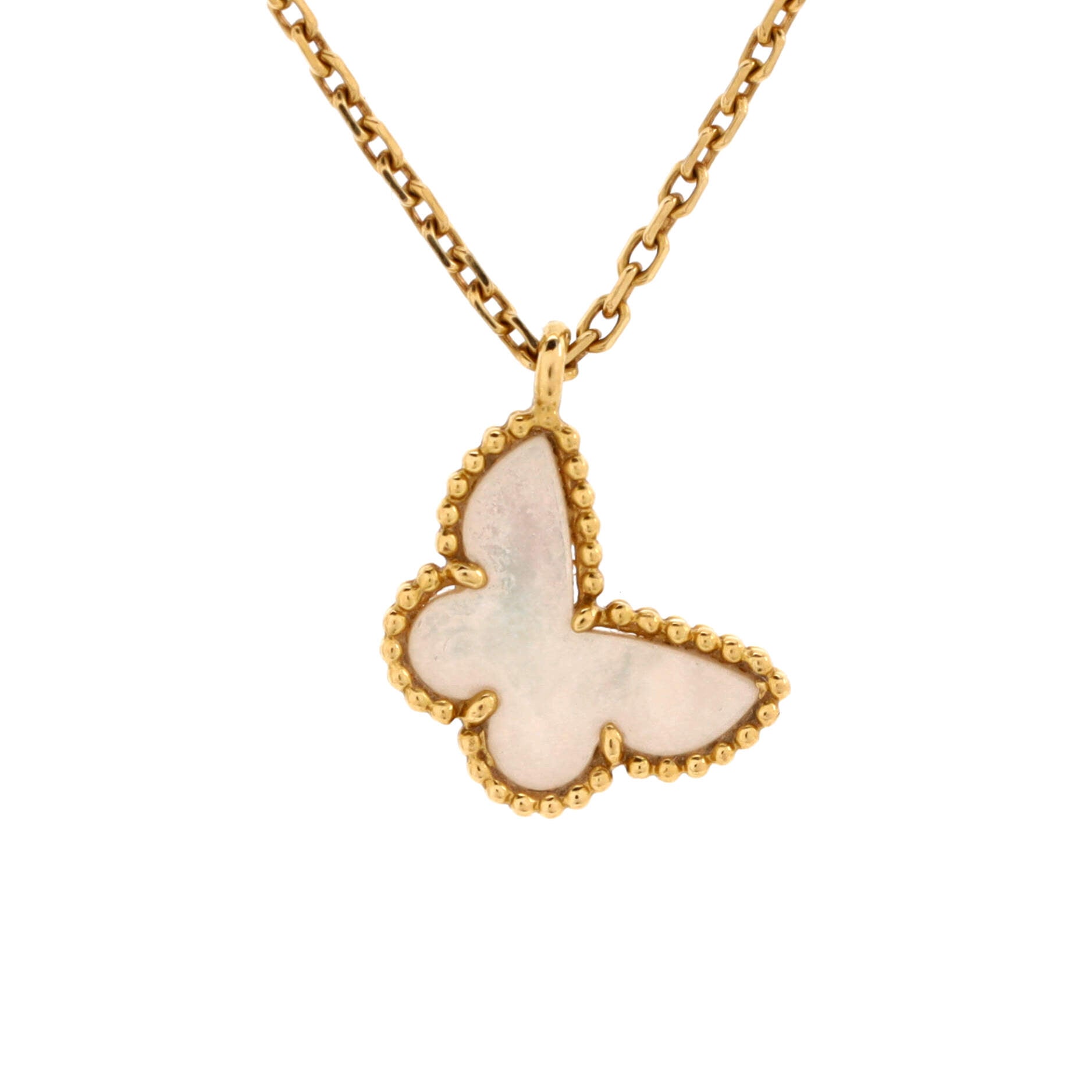 2860 Sweet Alhambra Butterfly Pendant Necklace 18K Yellow Gold and Mother of Pearl