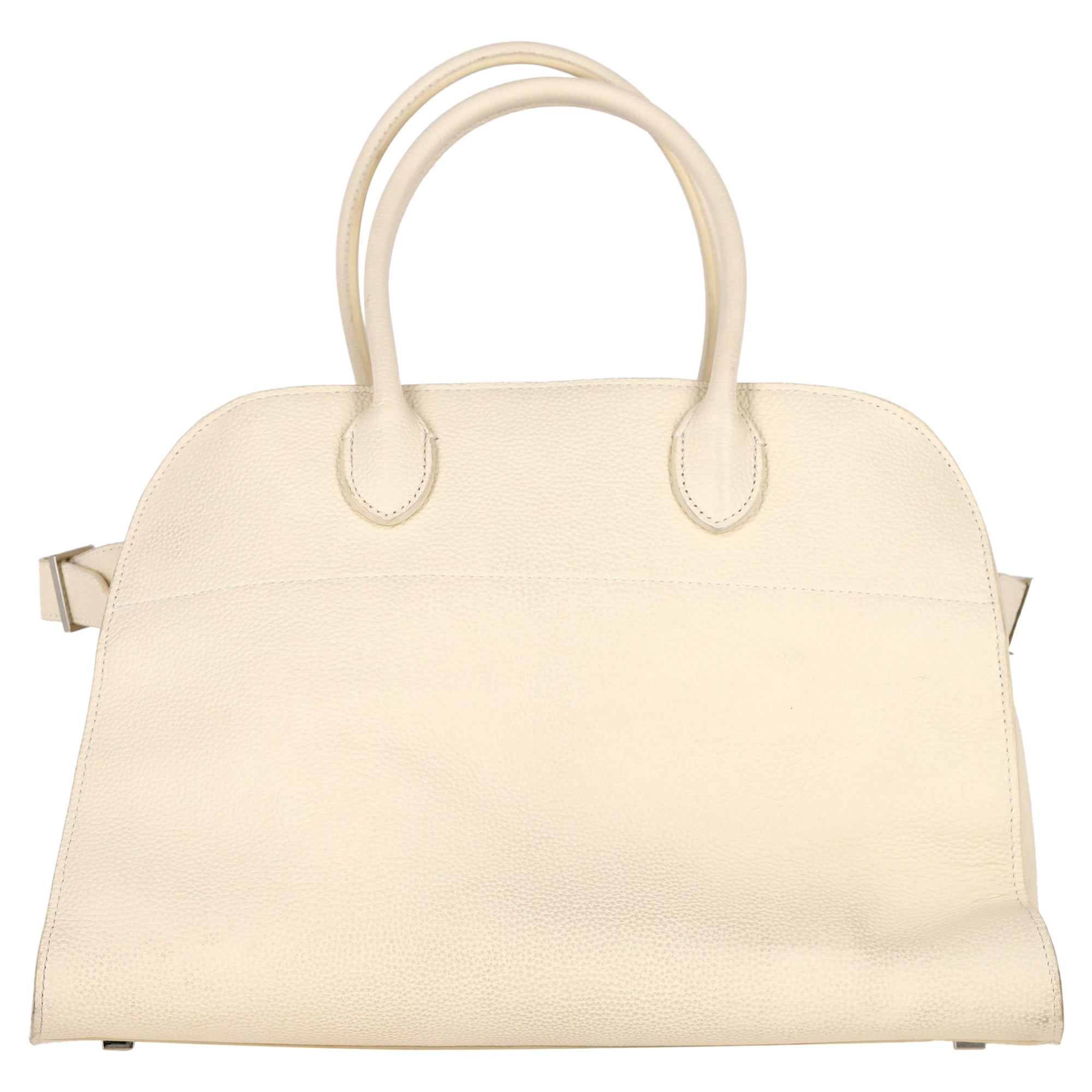 2604 The Row Margaux 15 Buckled Textured handbag in Cream Leather