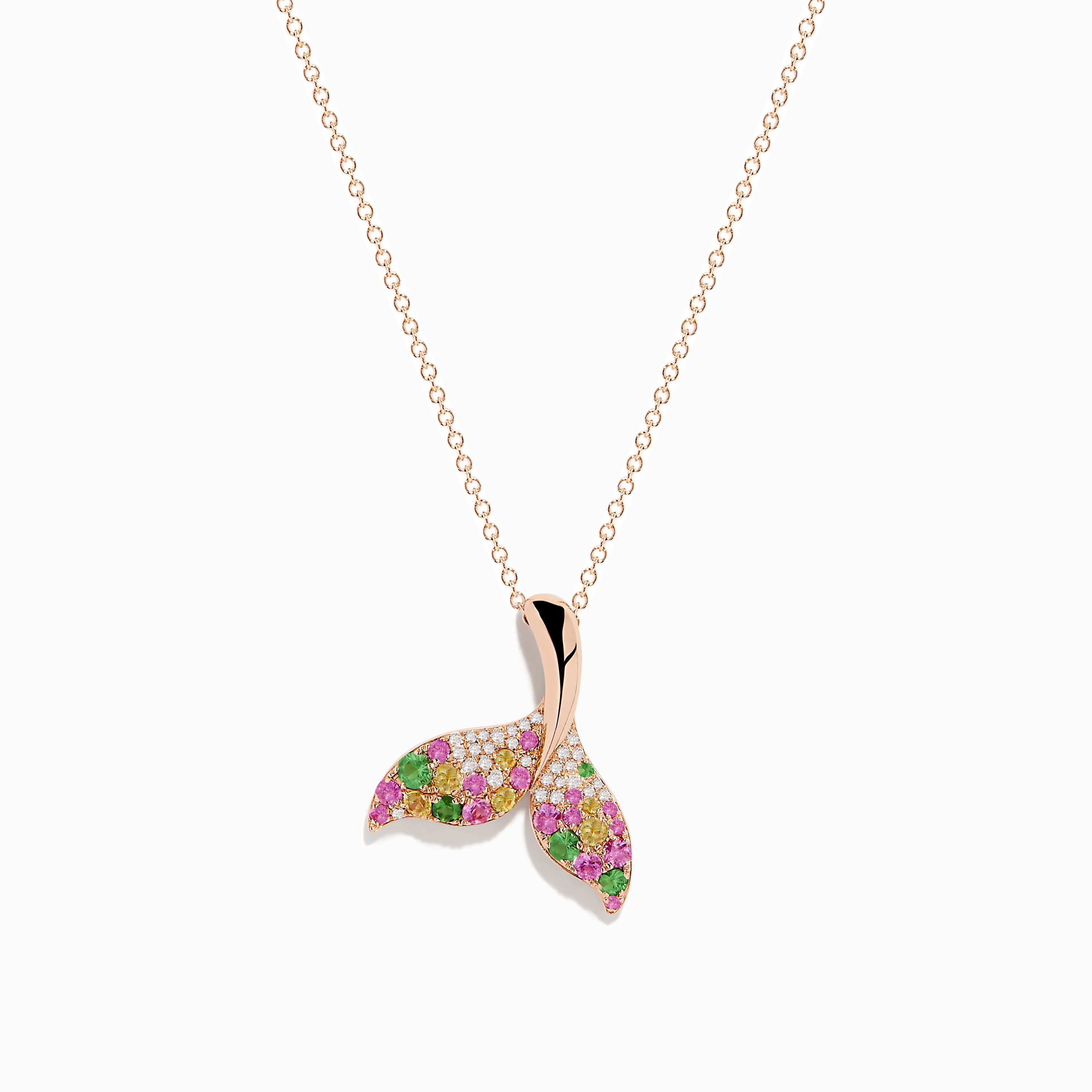 EFFY JEWELRY Seaside 14K Rose Gold Multi Sapphire and Diamond Whale Tail Pendant