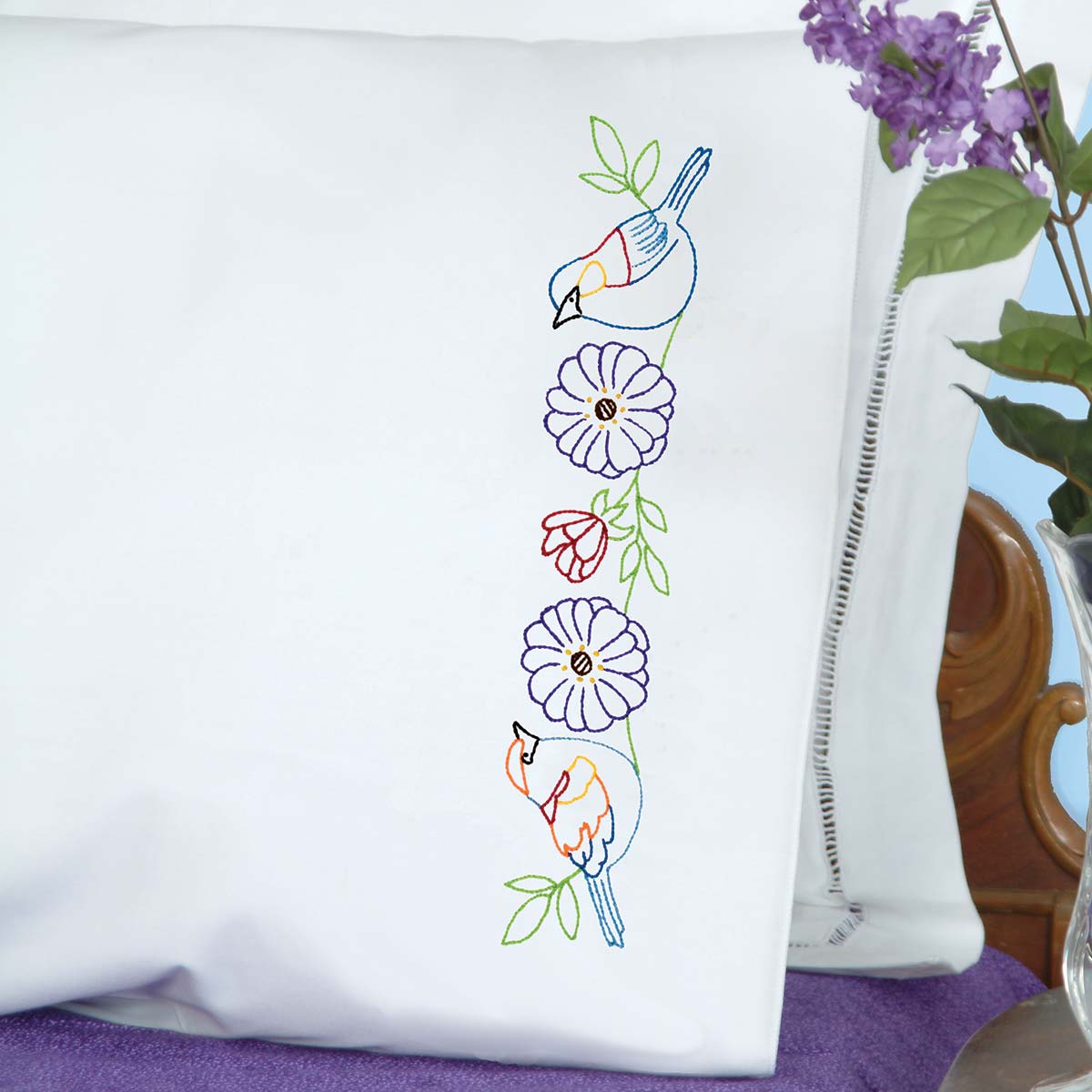 JACK DEMPSEY NEEDLE ART 2 Birds Pillowcases 20 x 30 in. 1600 752