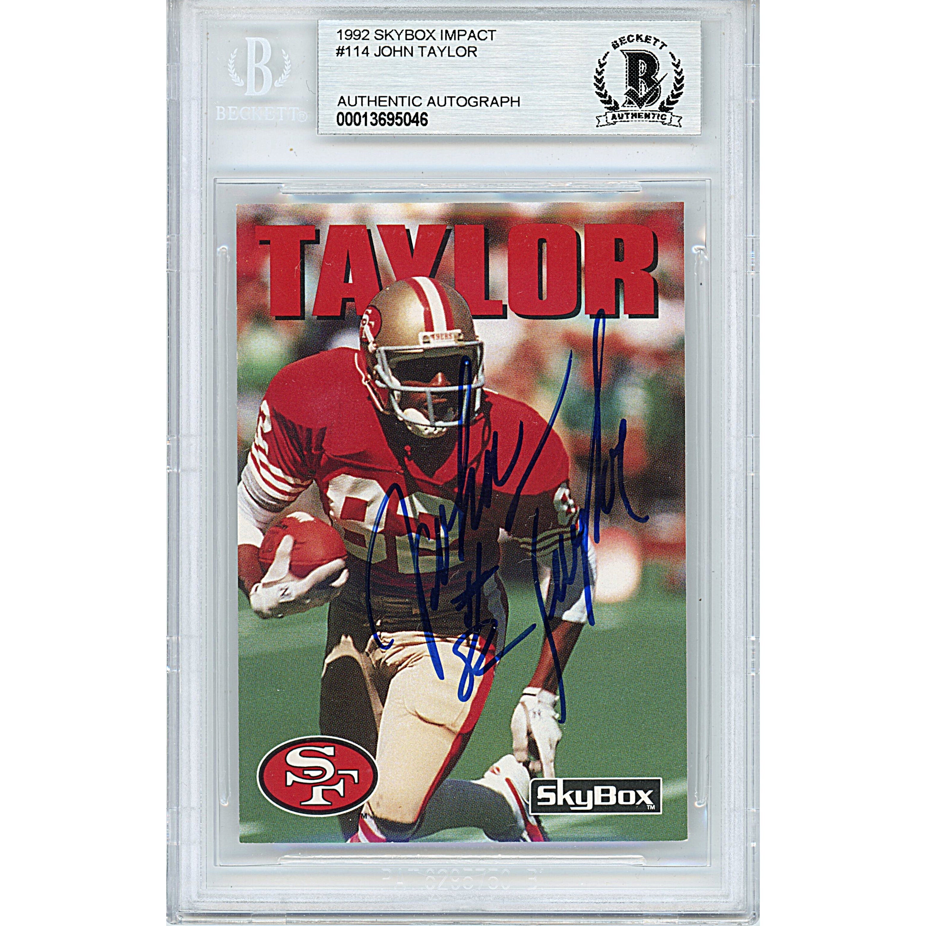 SOUTHWESTCONNECTION MEMORABILIA John Taylor Signed San Francisco 49ers 1992 Skybox Impact Football Card Beckett Slab