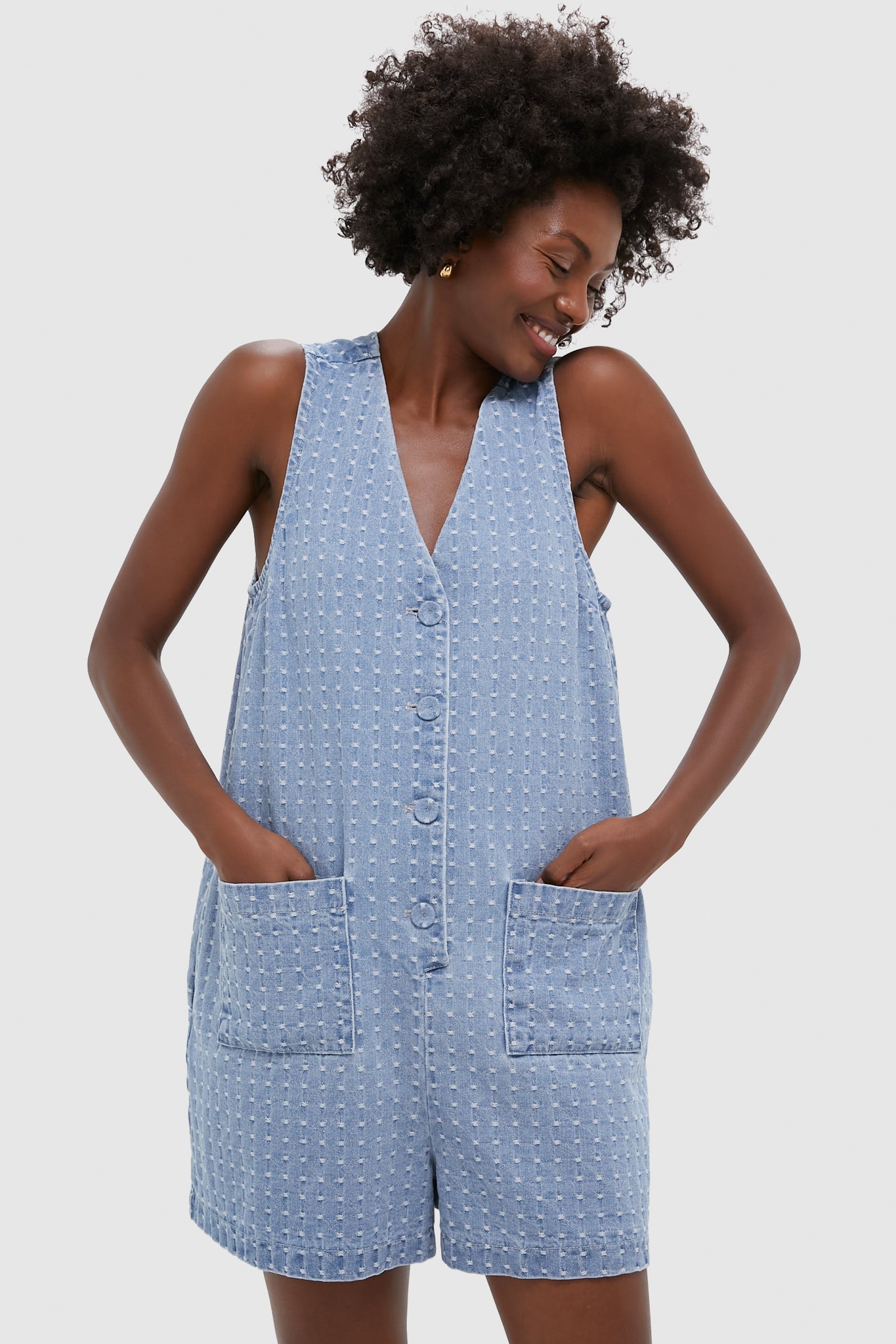 TUCKERNUCK Light Wash Denim Dot Myla Romper