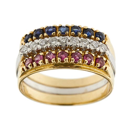LEDIAL Anelli river with zaffiri  rubini and diamonds