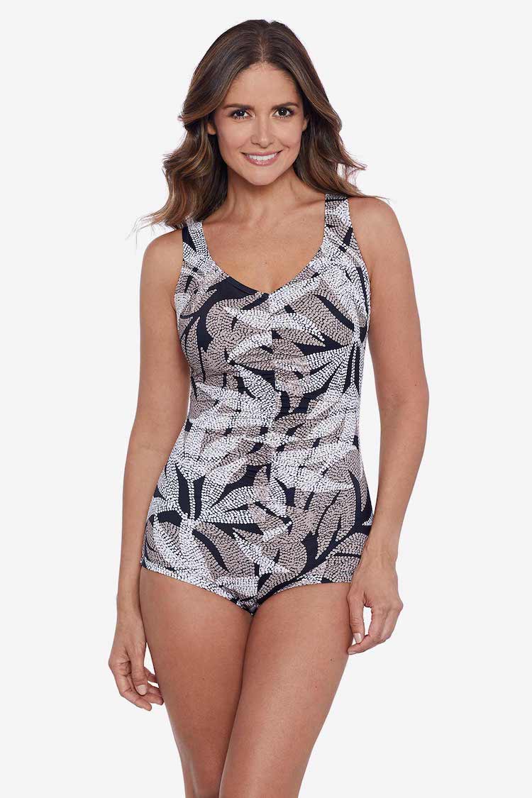 PENBROOKE Shape Solver Dot Leaf Me Shirred Front Girl Leg One Piece