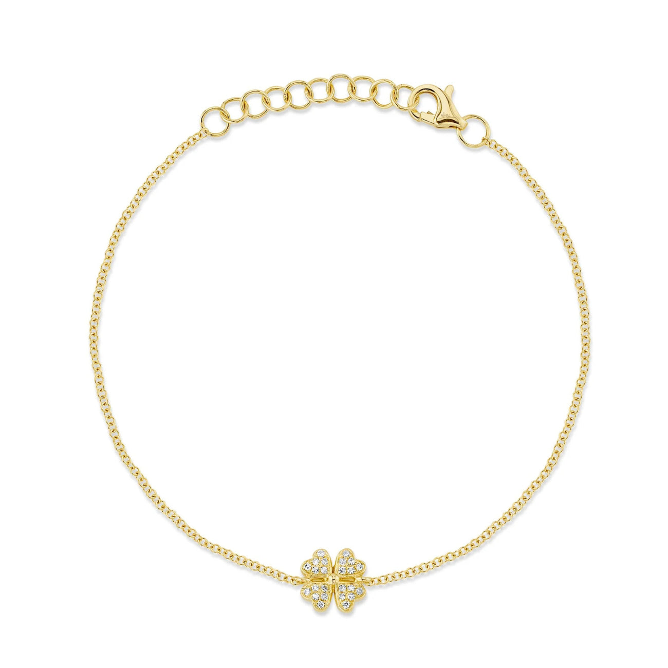 SHY CREATION 14K Yellow Gold 0.05ct Diamond Clover Bracelet