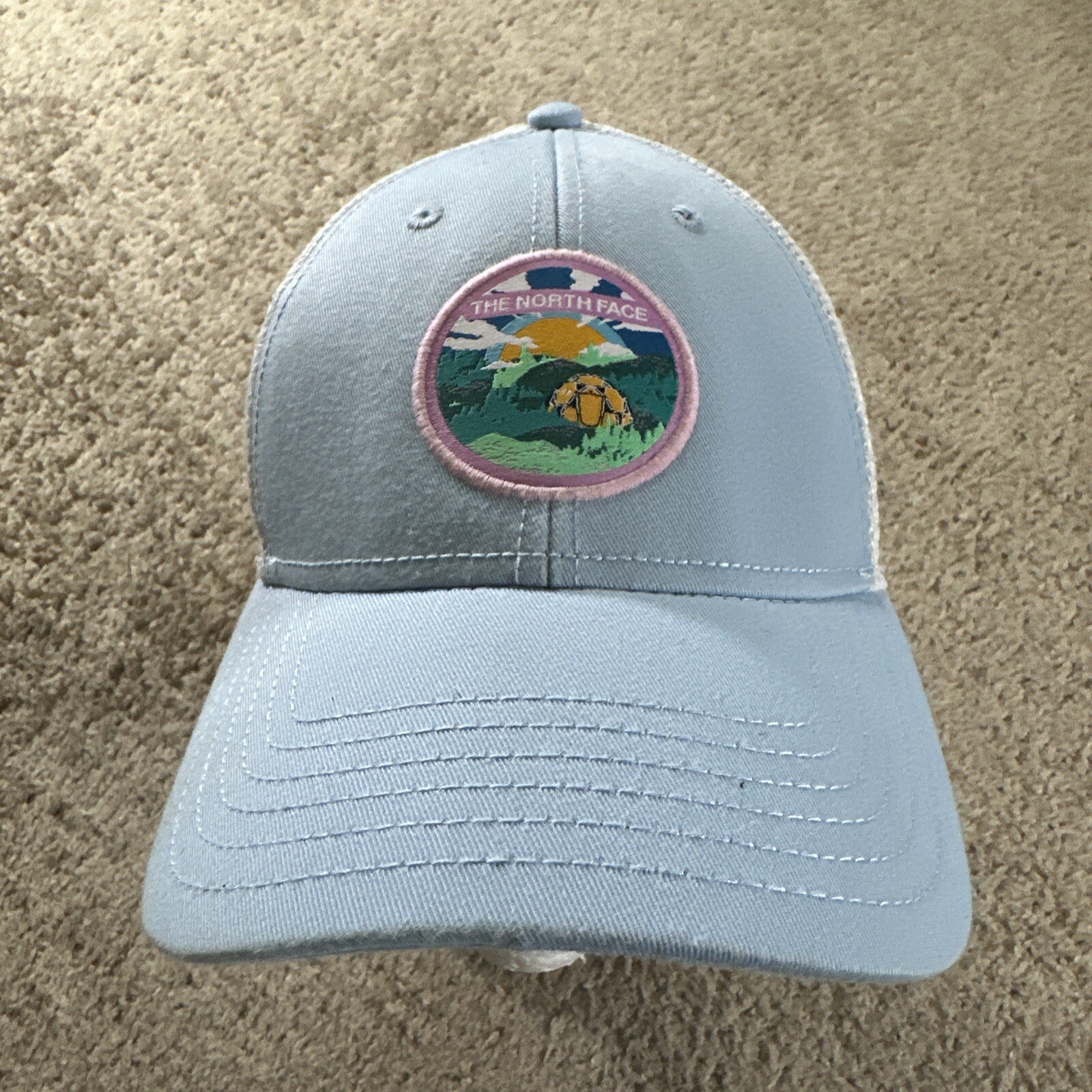 The North Face Trucker Hat Cap Adult Blue Snapback Outdoors Hiking Mesh