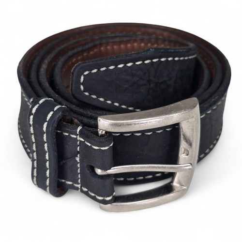 Allen Edmonds Mens 40 Leather Belt 81042 Black w White Stitch USA (49 x 1.40)