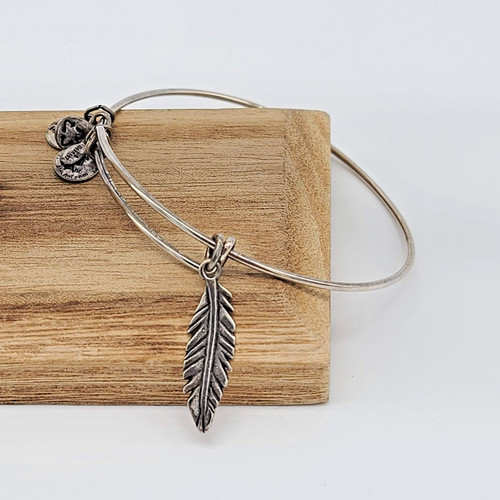 Alex and Ani Feather Charm Bangle Rafaelian Silver   Truth  Virtue & Light