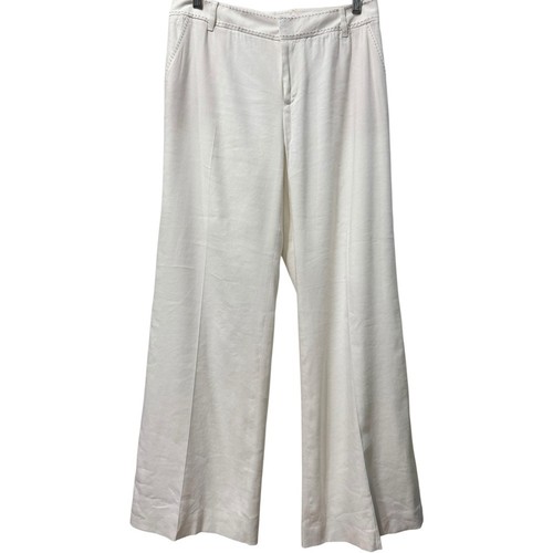 REBECCA VALLANCE Rebecca Taylor Linen Blend Pants Mid Rise White Wide Leg Fully Lined Trous 8