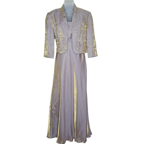 Alex Evenings Iridescent Maxi Dress Jacket Set 14 Lavender Gown Wedding Formal