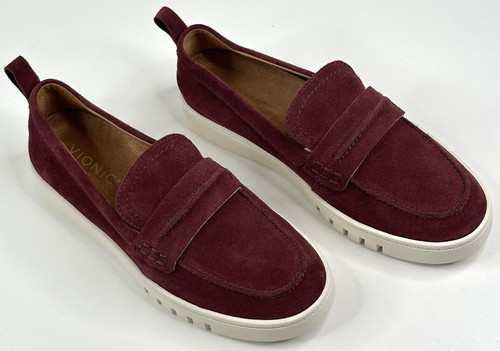 Vionic Chantel Port Wine Suede Slip On Penny Loafer Womens Size 7.5 Sneaker $130