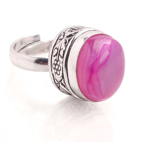 Silver Plated Adjustable Handmade Ring For Women Pink Agate Gemstone R 589