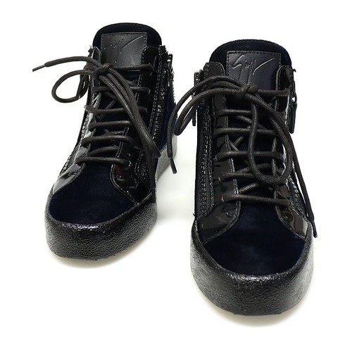 GIUSEPPE ZANOTTI Navy Velvet Leather Trimming Fire Wing May London High Top Women's Sneakers 36.5