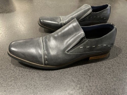 Steve Madden Dress Shoes Men Size 11.5 P Dandy Slip On Dark Gray Leather Loafers