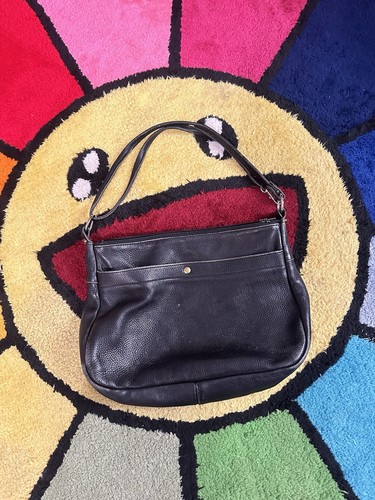 L.L.BEAN LL Bean Vintage Field & Town Medium Black Leather Tote Shoulder Bag Purse EUC