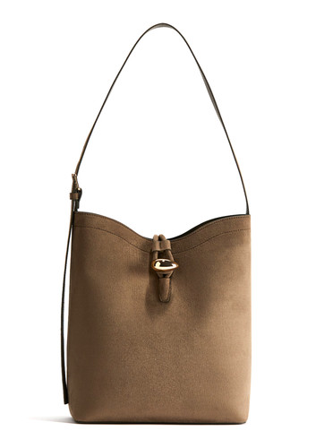 H&M Bucket Bag Dark Beige 1294611001 Metal Details Adjustable Shoulder Strap