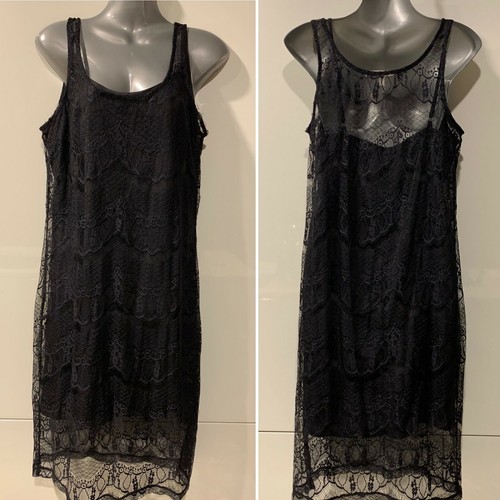 KINGAN JONES New Zealand NWT $139 Black Stretch Lacey Essentials Slip Dress M