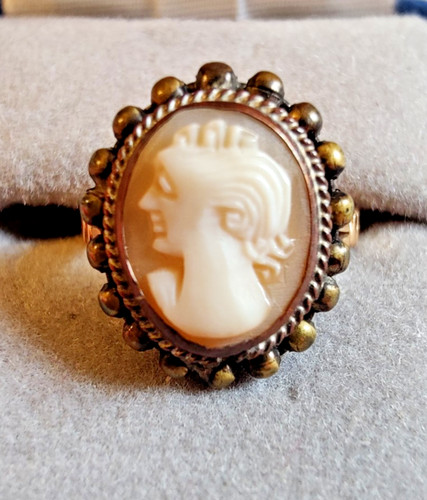 10k Solid Yellow Gold Hand Carved Shell Cameo Estate Ring Antique Size 6