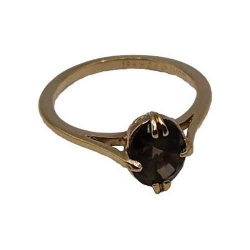 Vintage Avon 18K HGE Gold Smokey Topaz Oval Size 8 Prong Set Solitaire Ring