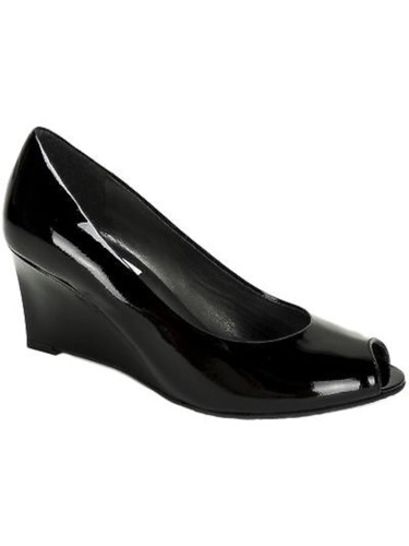 STUART WEITZMAN Womens Black Nuanna Peep Toe Wedge Slip On Leather Pumps 10 M