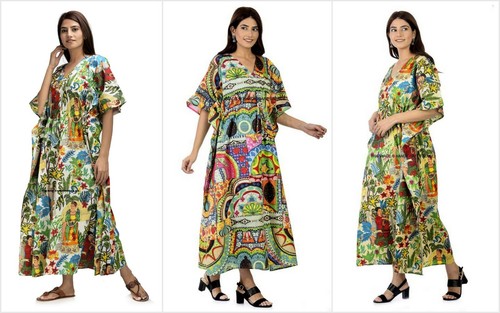 PALACE 3 PC Combo Long Kaftan Dress Women Cotton Maxi Casual Plus Size Kimono Caftans