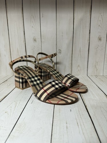 Burberry Cornwall Vintage Check PatentLeather Sandals Archive Beige Sz 39.5  9.5
