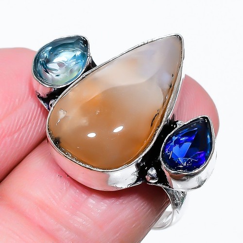 Russian Dendritic  Topaz Gemstone 925 Sterling Silver Jewelry Ring Size 8 Y298