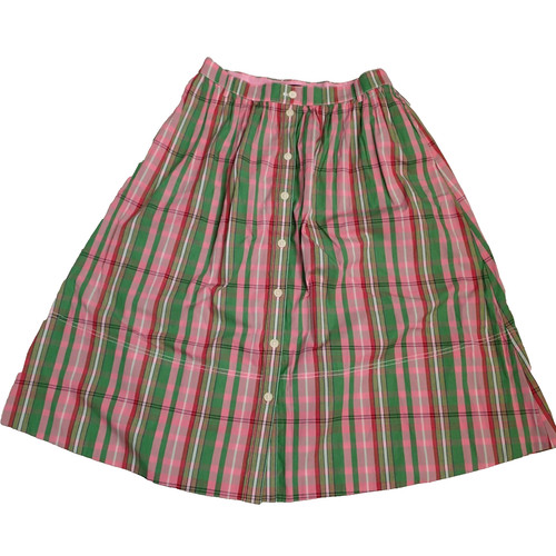 PINK TARTAN Gonna midi J CREW 10 rosa verde quadri quadri cotone biologico bottoni tasca frontale
