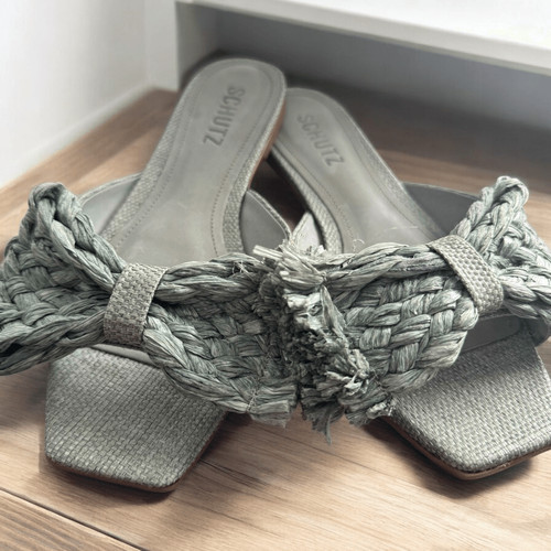 SCHUTZ Shutz Lienne sandalo con fiocco piatto in paglia taglia 7