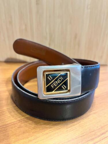 Rare FENDI Leather Belt Black Sharp Fashion Style Mens Accessory
