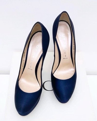 Casadei scarpe donna dècolletè in pelle e raso colore blu tacchi alti plateau 37