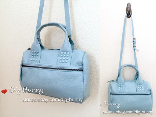 ZARA Studded Bowling Bag With Crossbody Shoulder Strap Light Blue 8432 304