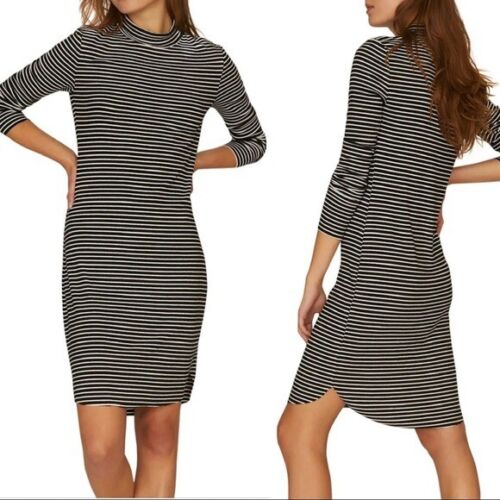 SANCTUARY Essentials Striped Mock Neck Dress Size Small Black White long sleeve