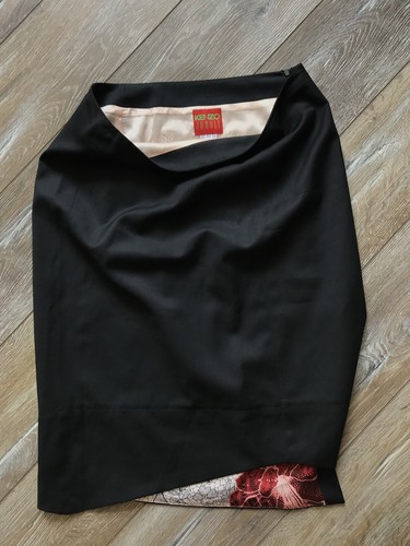 YSL Kenzo Jungle Vintage Skirt Wool Black Flower Silk Rare 42 M L