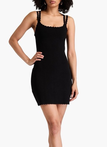 VB BODY Victoria Beckham taglia 3 UK 12 abito nero smerlato maglia elasticizzata mini