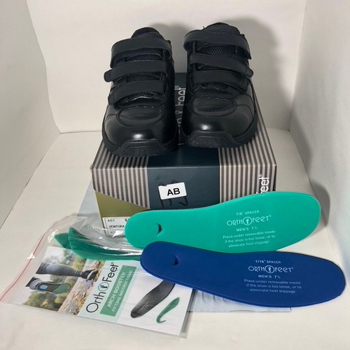 Orthofeet Bio Fit 651 Leather Black Walking Orthopedic Shoe 7.5 4E X WIDE