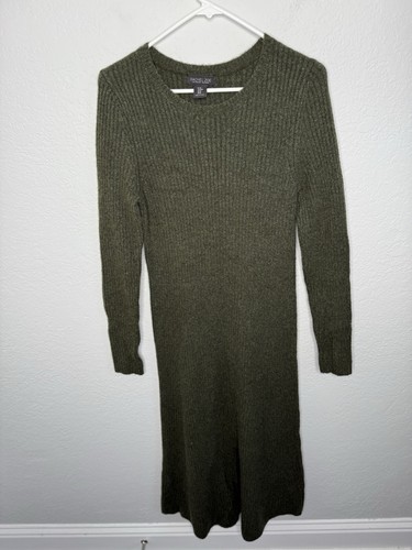 ESSENTIALS Rachel Zoe Womens M Knit Sweater Dress Green Long Sleeve Wool Blend