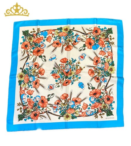 Anime Doraemon x GUCCI collaboration floral silk scarf