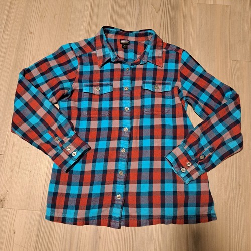 Patagonia Womens Button Up Shirt Size 8 Collared Blue Red Plaid Long Sleeve