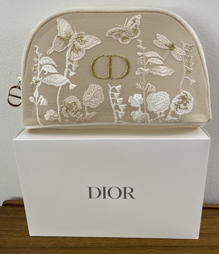 DIOR FLORAL EMBROIDERED MESH MAKEUP TRAVEL BAG POUCH LIMITED EDITION NEW IN BOX