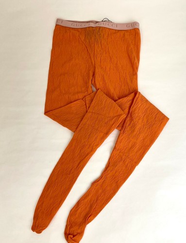 Gucci Women's Orange Floral Lace Tights with Logo Waistband M 554855 7500