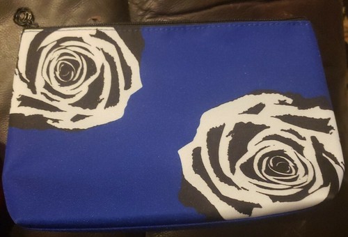 Lancome Navy W Black And White Floral Design Makeup Bag 8"x6"