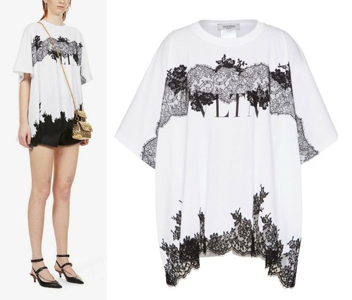 VALENTINO Floral lace appliqué oversized cotton jersey VLTN T shirt S toXL $1185