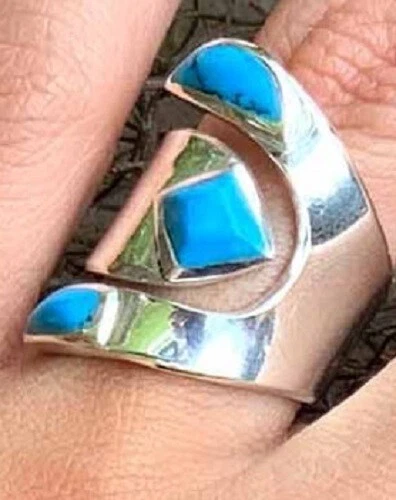 Turquoise Stone Wrap Ring Alpaca Silver Handmade Fair Trade Artisan Mexico Thumb