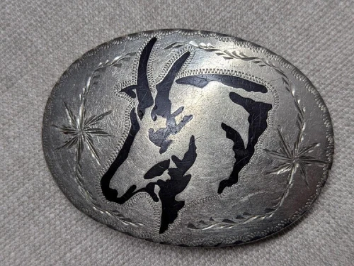 vintage HANDCRAFTED belt buckle R&B denver colorado GOAT german silver WESTERN