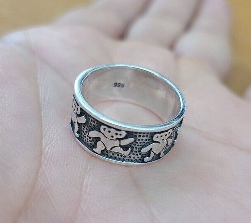 925 Sterling Silver Dancing Bears Ring for Women and Men 5 16 Thick Size 6   10