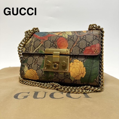 Gucci Gg Supreme Padlock Shoulder Bag Floral Chain Crossbody Purse Designer