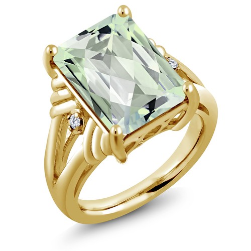 18K Yellow Gold Plated Silver Ring Prasiolite Moissanite 6.63 Cttw