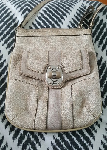 GUESS Beige G Monogram Cross body Shoulder Bag Handbag B35