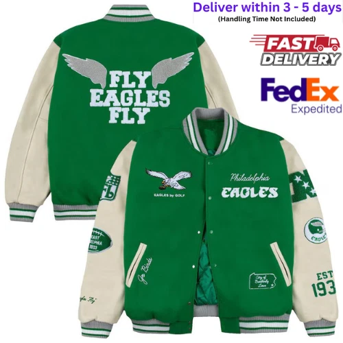 Philadelphia Eagles Golf Wang Wool and Leather Varsity Men's Letterman Jacket